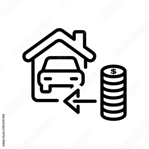 Minimalist vector illustration showing a house, car, and growing money stack symbolizing financial success, investment, and savings in a clean design.