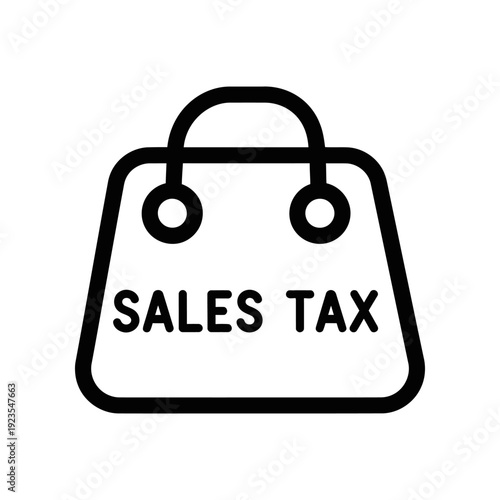 Clean and modern flat design sales tax shopping bag icon with bold black text, ideal for financial, retail, and tax-related commercial projects.