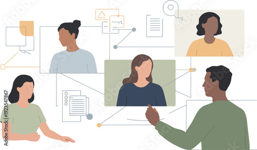 Diverse Team Collaborating Remotely Online via Video Conference Call