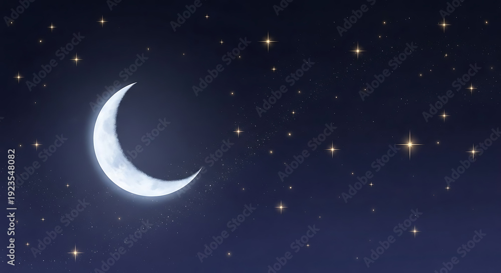 Fototapeta premium Crescent Moon in Starry Night Sky.