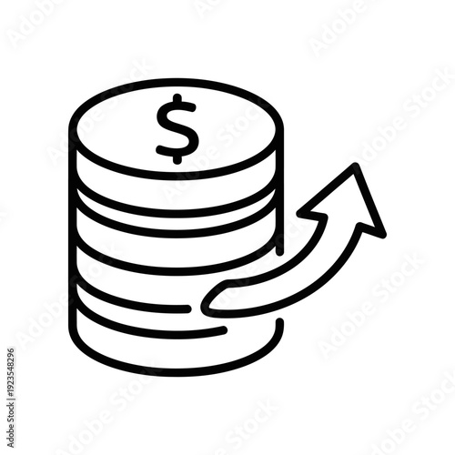 Illustration of a growing stack of coins with an upward arrow symbolizing financial success, investment growth, and business profit in a clean, modern style.