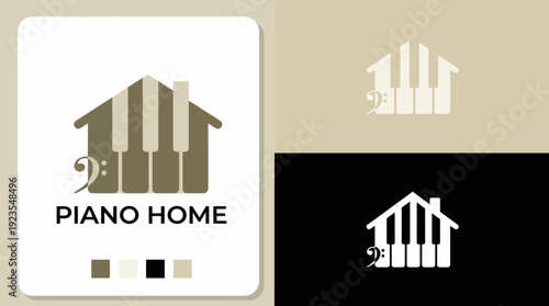 This logo artfully blends a house silhouette with piano keys, representing a musical home environment that emphasizes warmth, creativity, and artistic vibes.