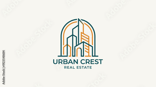 This logo features a stylized urban skyline, representing modern architecture and real estate, with clean lines and a contemporary design emphasizing urban living.