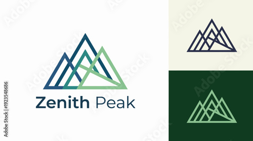 The image showcases a modern interpretation of mountain peaks, symbolizing achievement and ambition, perfect for outdoor brands or leadership-oriented ventures.