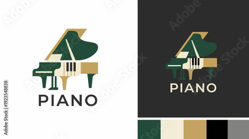 This image features a stylish piano logo design, harmonizing musical elements and sleek lines, perfect for representing music-related businesses and creativity.