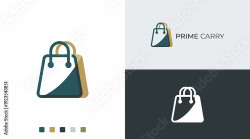 An elegant shopping bag logo symbolizes modern retail. The design focuses on a sleek silhouette in vibrant colors, emphasizing convenience and style in shopping experiences.