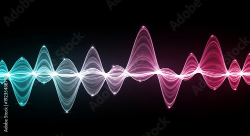 Vibrant sound wave pattern with colorful gradient glowing waveform on dark background technology and music concept