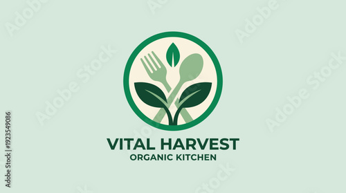 This wholesome logo design for an organic kitchen features elements of nature, representing nourishment and a commitment to healthy eating and sustainable practices.
