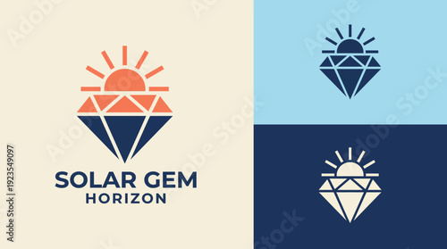 This logo artfully combines a stylized diamond with a sun rising over a horizon, representing wealth, opportunity, and brilliance, perfect for luxury brands or businesses.