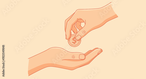 Hand Giving Coin to Another Hand - Donation, Charity, Financial Help Concept
