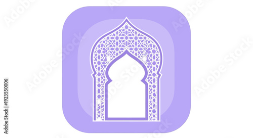 Islamic Archway Silhouette with Intricate Patterns on Purple Background