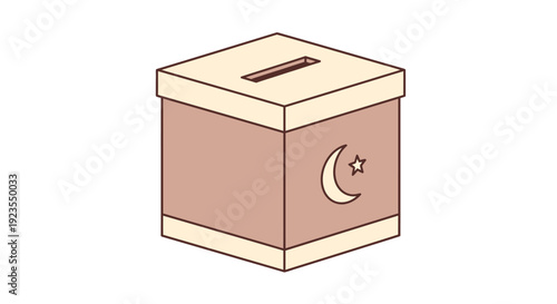 Islamic Charity Box with Crescent Moon and Star Symbol, Zakat Donation Collection