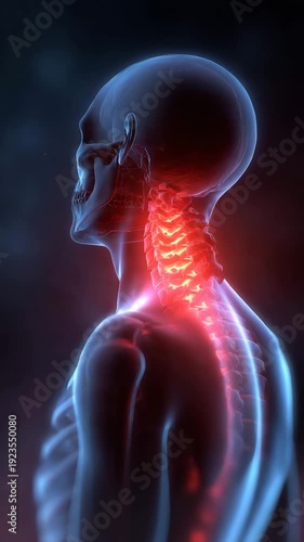 3D rendered illustration of a painful human shoulder joint showing blue anatomy on an x-ray medical skeleton for health and science medicine