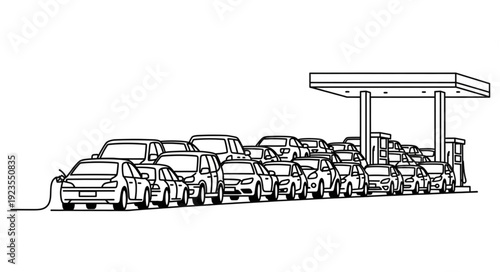 Cars at Gas Station Lineup.