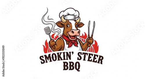 Cartoon Cow Wearing Chef Hat.