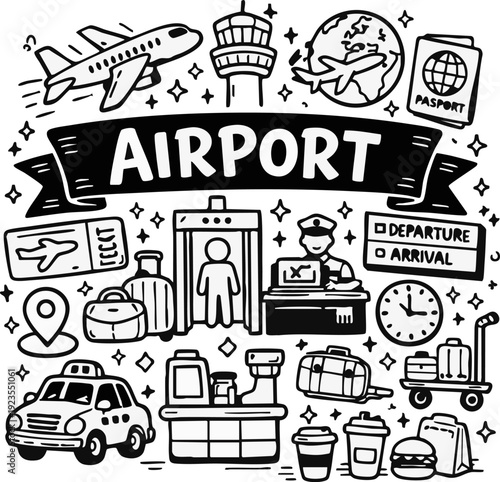 Airport Travel Icons Set.