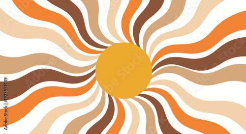 Abstract sunburst pattern with warm earthy tones and wavy lines radiating outwards from a central yellow circle.