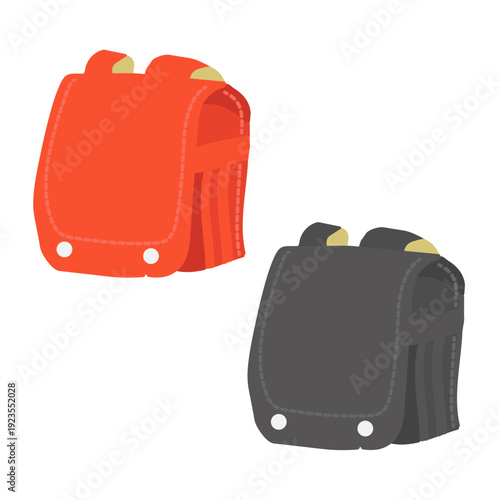 赤と黒色のランドセルのイラストセット