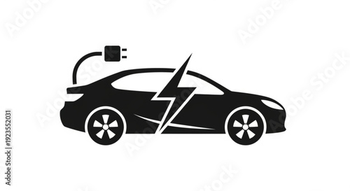 Electric car charging with lightning bolt symbol eco friendly vehicle with power supply