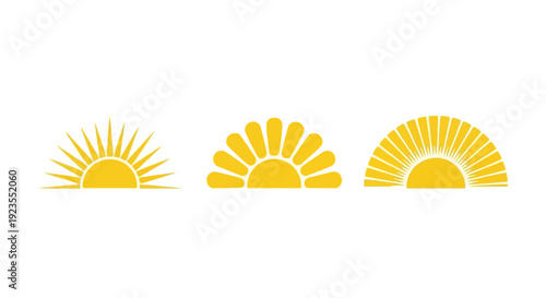 Three stylized yellow sun icons with radiating rays on a white background.