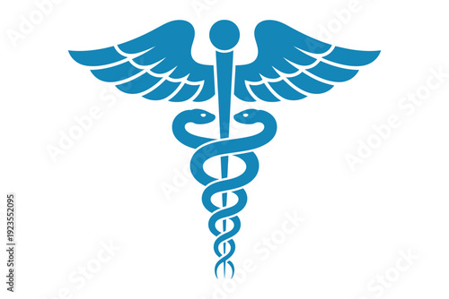  caduceus symbol featuring a staff with entwined snakes in blue tones