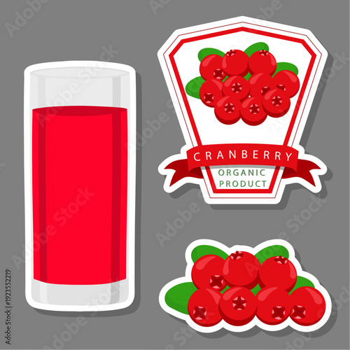 big set different types juice cranberry in glass cup