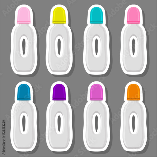 big colored set of baby milk in bottle with soft rubber pacifier