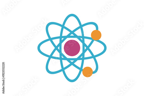 atomic model illustration with orbiting electrons and a central nucleus