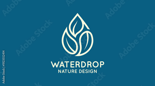 A minimalist water drop logo combined with leaf elements, representing eco-conscious design and nature inspirations for brands focused on sustainability and green initiatives.