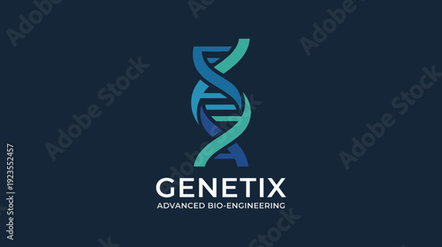 The Genetix logo creatively incorporates a DNA strand, representing advanced bio-engineering, utilizing blue and green colors to signify life and innovation in science.