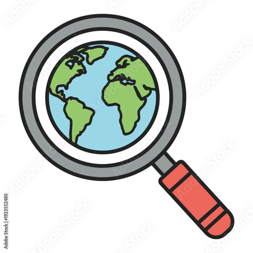 Magnifying Glass with Earth Icon – Global Search Vector