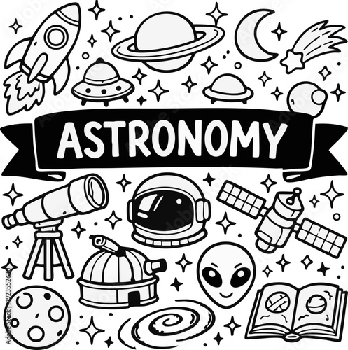 Astronomy Cartoon Illustration Elements.