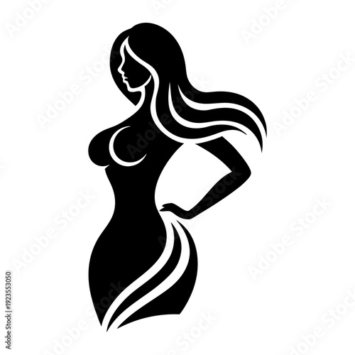 Elegant Female Body Profile Vector Beauty Design.