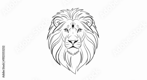 A bold, stylized line drawing of a regal lion's face with a flowing mane