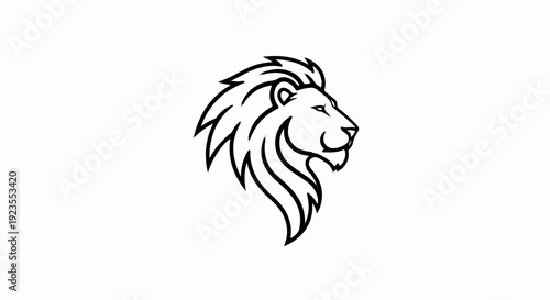 A bold black and white outline of a lion's profile