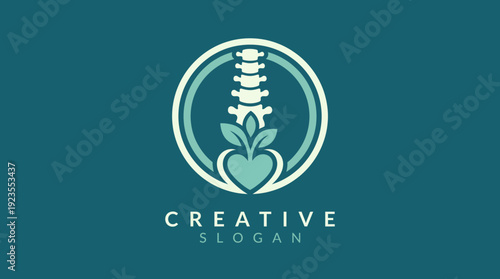This image showcases a logo design integrating a spine and green plants, symbolizing health, well-being, and holistic practices aimed at promoting wellness and vitality.