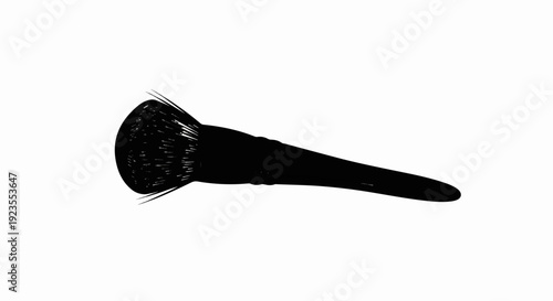 A black silhouette of a makeup brush with a fluffy head and tapered handle