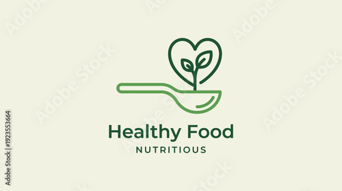 This logo presents a spoon with a heart and a plant, symbolizing health and nutrition, ideal for brands focused on healthy foods and wellness lifestyles.