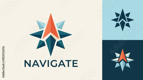 A geometric star compass logo that symbolizes direction and navigation, showcasing sharp angles and vibrant colors for a modern aesthetic appeal in branding.