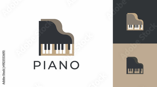 This logo features an elegant depiction of a grand piano, incorporating a minimalist style that resonates with classic music, sophistication, and artistic expression.