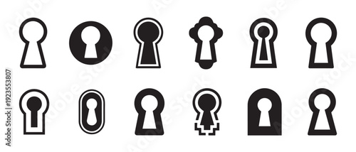 Collection of Diverse Keyhole Icons and Silhouettes Vintage and Modern Security Symbols.