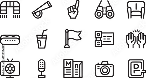 Football Soccer Fan Line Icon Set, Stadium and Supporter Elements, Editable Stroke Vector