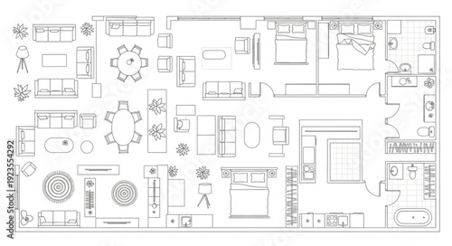 Detailed architectural floor plan showcasing interior design and room layouts for a house.