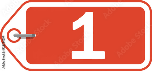 Red numbered label icon with white border and metal ring