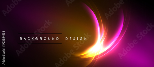 Vibrant abstract background. Swirling light streaks, orange, purple hues create dynamic visual effect. Text reads background design.