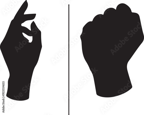 Side-by-side hand silhouettes, clean comparison layout. in silhouette.