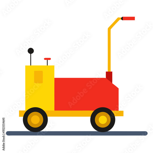 Compact Red and Yellow Industrial Floor Cleaning Machine, Flat Design Maintenance Equipment Illustration