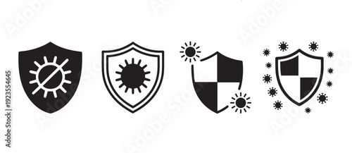 Sun Protection and Antivirus Shield Icons Set. with UV Block Symbols in a Minimalist Design.