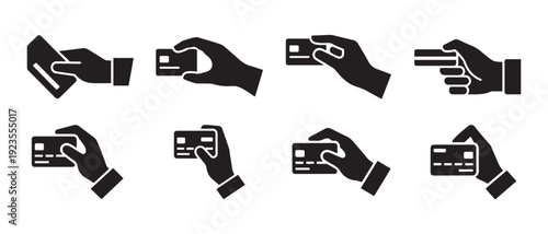 Hands Holding Credit Cards Icons. for Secure Online Shopping and Seamless Financial Transactions Icon Set.