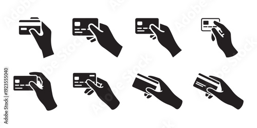 Hand Holding Credit Card Collection. Icon Set for Payment, Banking, and Online Transactions - Various Grips.